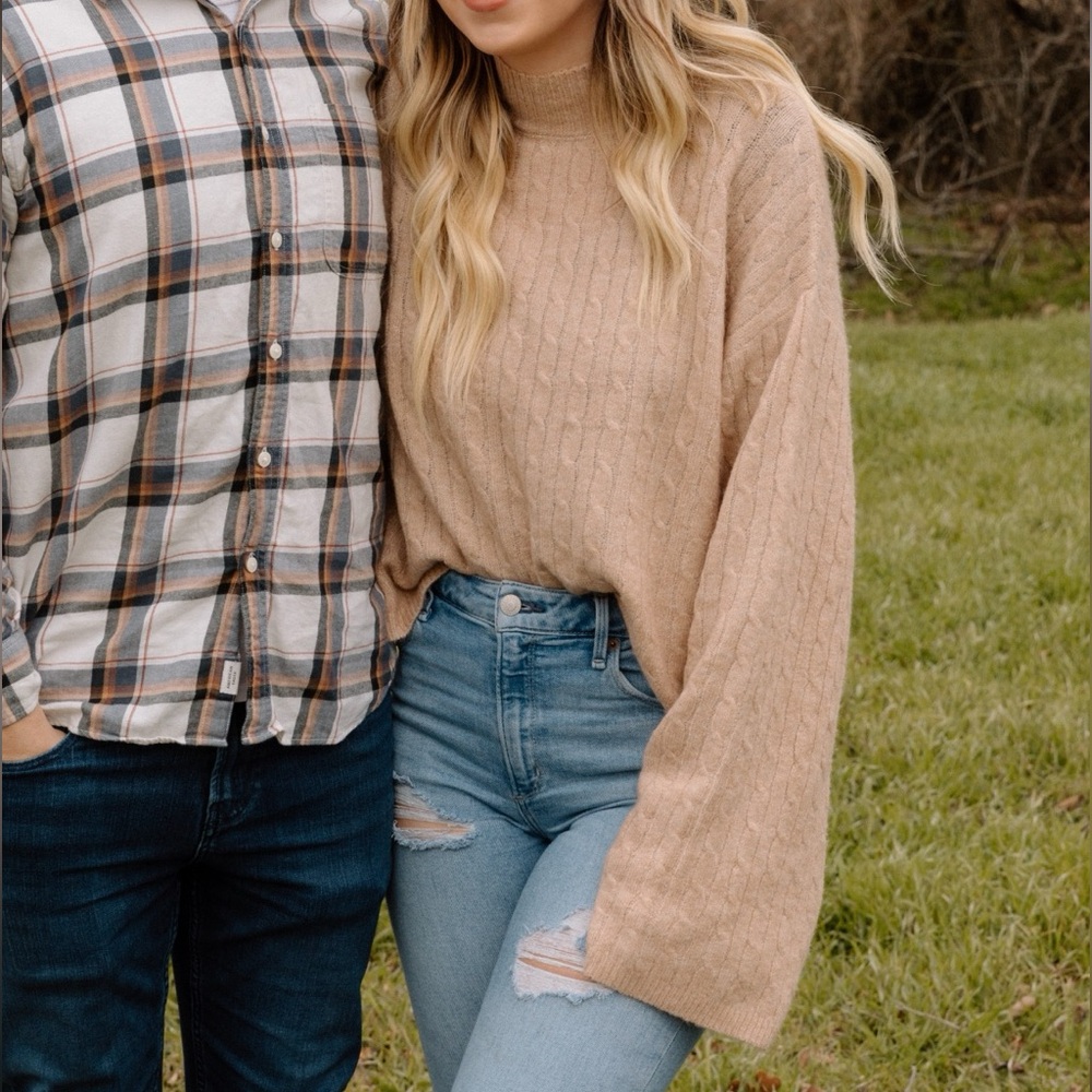 Jessica Simpson Tan Cowl Neck Sweater Soft Knit